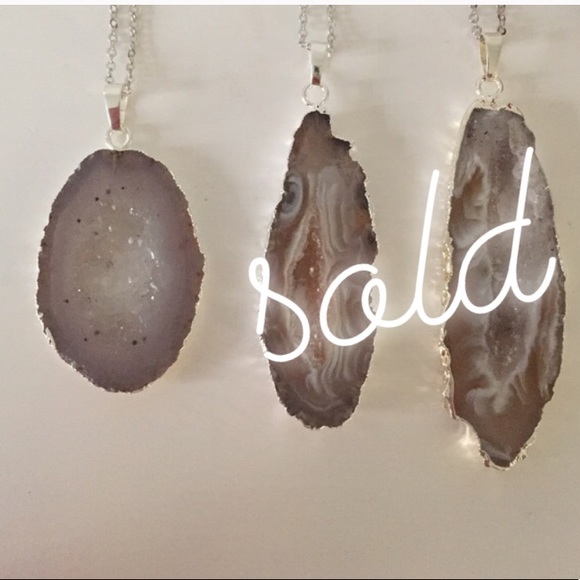 Platinum Plated Gray Druzy Geode Necklace on Sterling Silver Chain - Picture 3 of 3